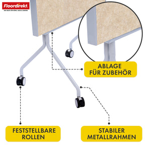 Mobil præsentationstavle | Giant | Dobbeltsidet filtstavle 80 x 120 cm med låsbare hjul og hylde | Fås i flere farver