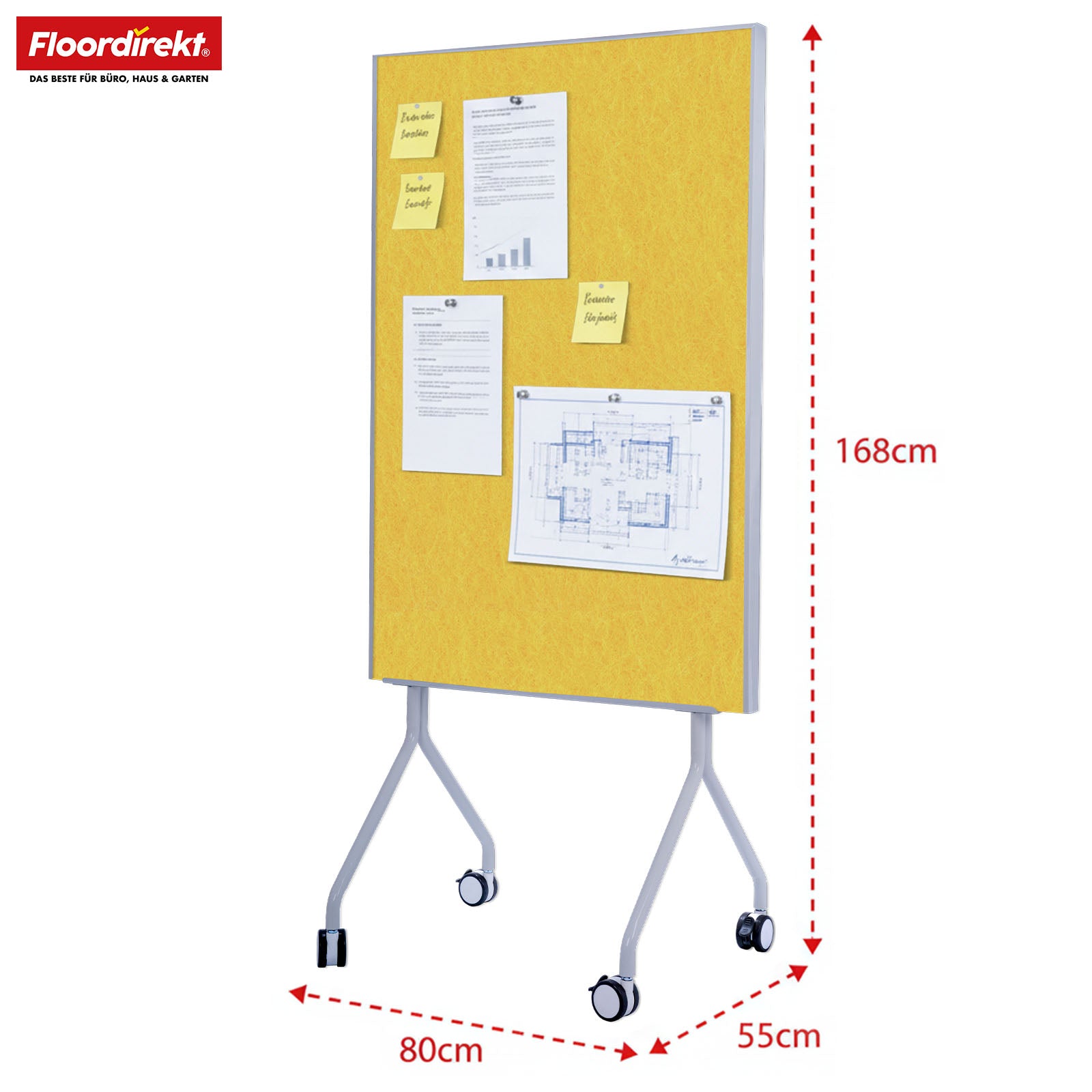 Mobil præsentationstavle | Giant | Dobbeltsidet filtstavle 80 x 120 cm med låsbare hjul og hylde | Fås i flere farver