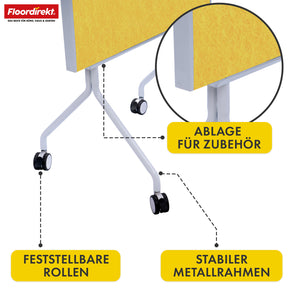 Mobil præsentationstavle | Giant | Dobbeltsidet filtstavle 80 x 120 cm med låsbare hjul og hylde | Fås i flere farver