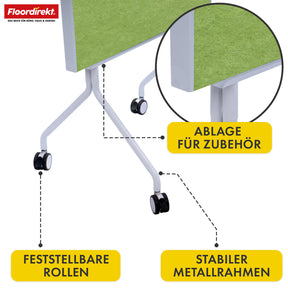 Mobil præsentationstavle | Giant | Dobbeltsidet filtstavle 80 x 120 cm med låsbare hjul og hylde | Fås i flere farver