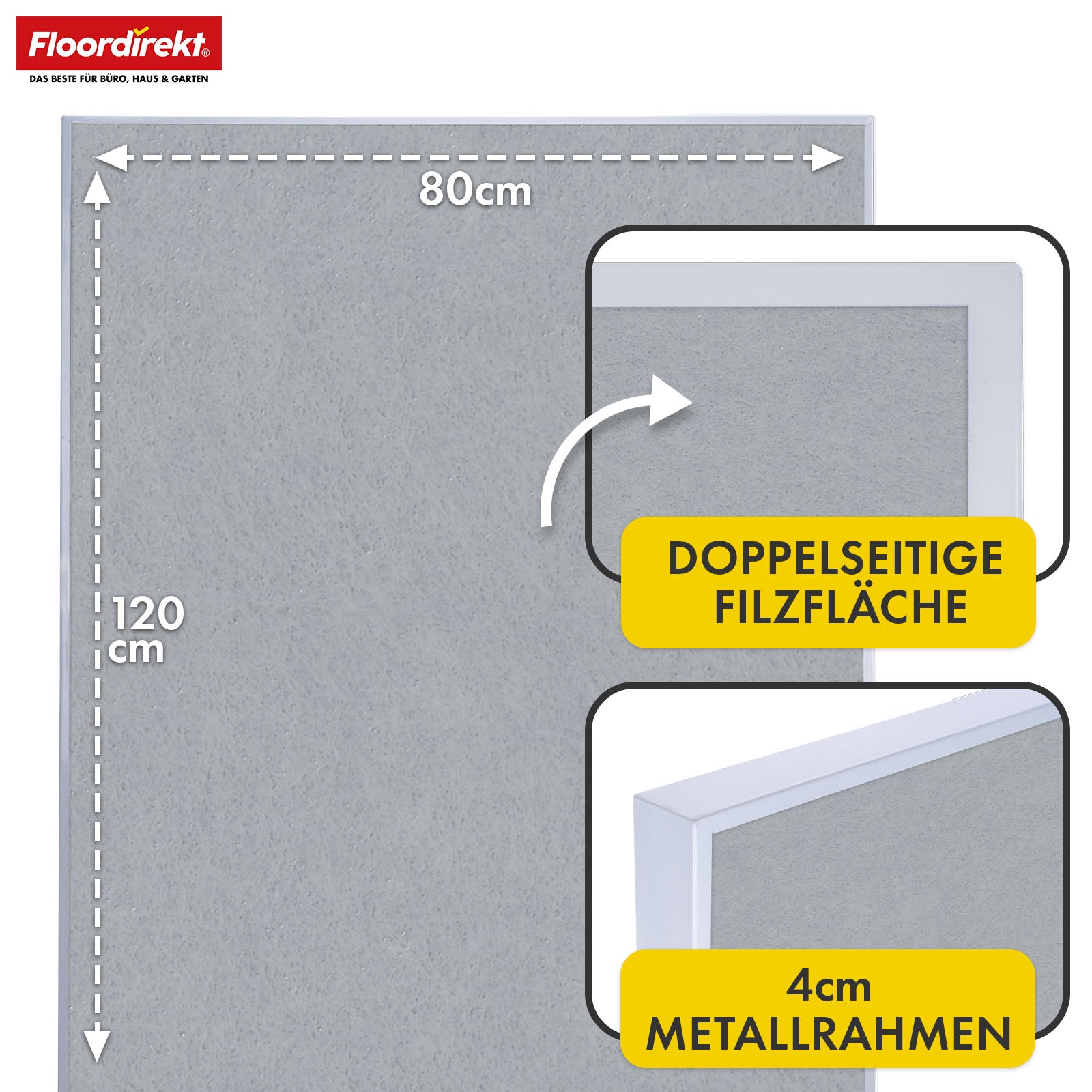 Mobil præsentationstavle | Giant | Dobbeltsidet filtstavle 80 x 120 cm med låsbare hjul og hylde | Fås i flere farver