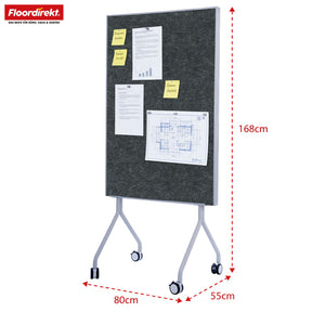 Mobil præsentationstavle | Giant | Dobbeltsidet filtstavle 80 x 120 cm med låsbare hjul og hylde | Fås i flere farver