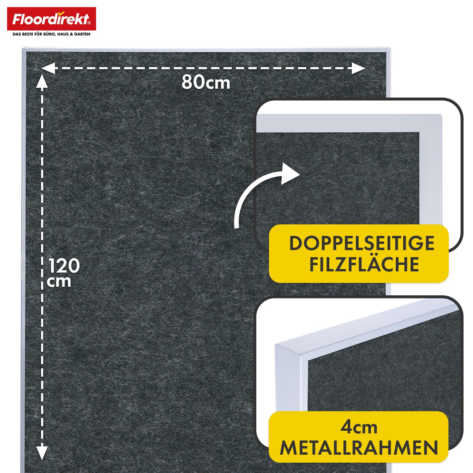 Mobil præsentationstavle | Giant | Dobbeltsidet filtstavle 80 x 120 cm med låsbare hjul og hylde | Fås i flere farver