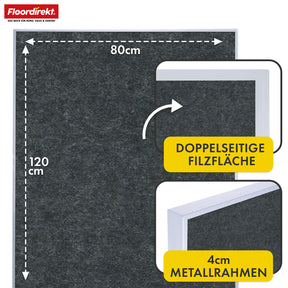Mobil præsentationstavle | Giant | Dobbeltsidet filtstavle 80 x 120 cm med låsbare hjul og hylde | Fås i flere farver