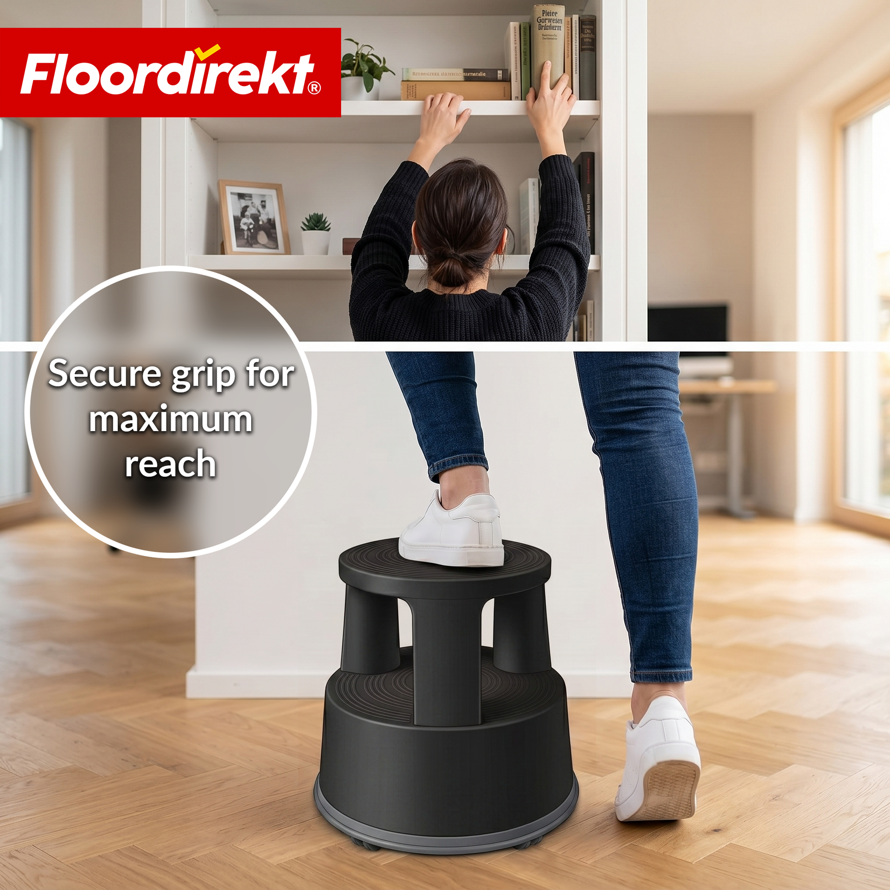 Rullehocker | Plast trin med hjul (elefantfod) | skridsikker & TÜV-certificeret