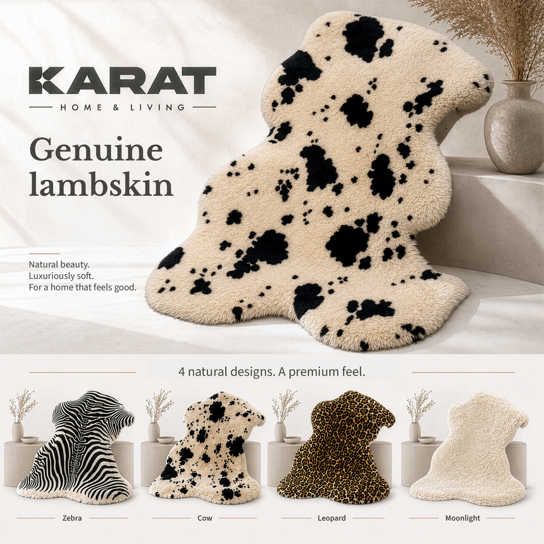 Design lammeskind | Audrey | Ægte lammeskind af 100 % fåreuld | Blødt & Naturligt