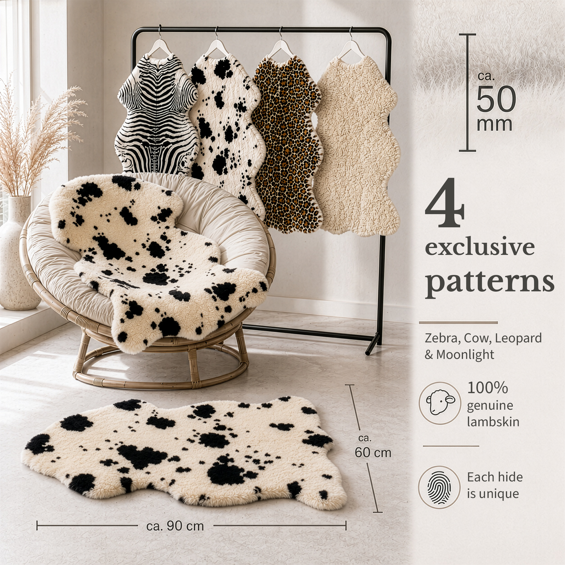 Design lammeskind | Audrey | Ægte lammeskind af 100 % fåreuld | Blødt & Naturligt