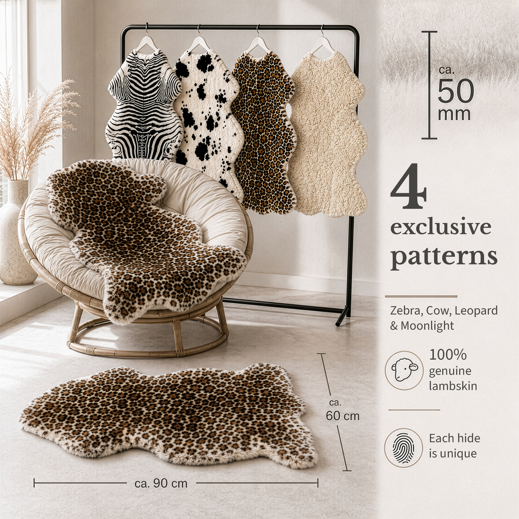 Design lammeskind | Audrey | Ægte lammeskind af 100 % fåreuld | Blødt & Naturligt