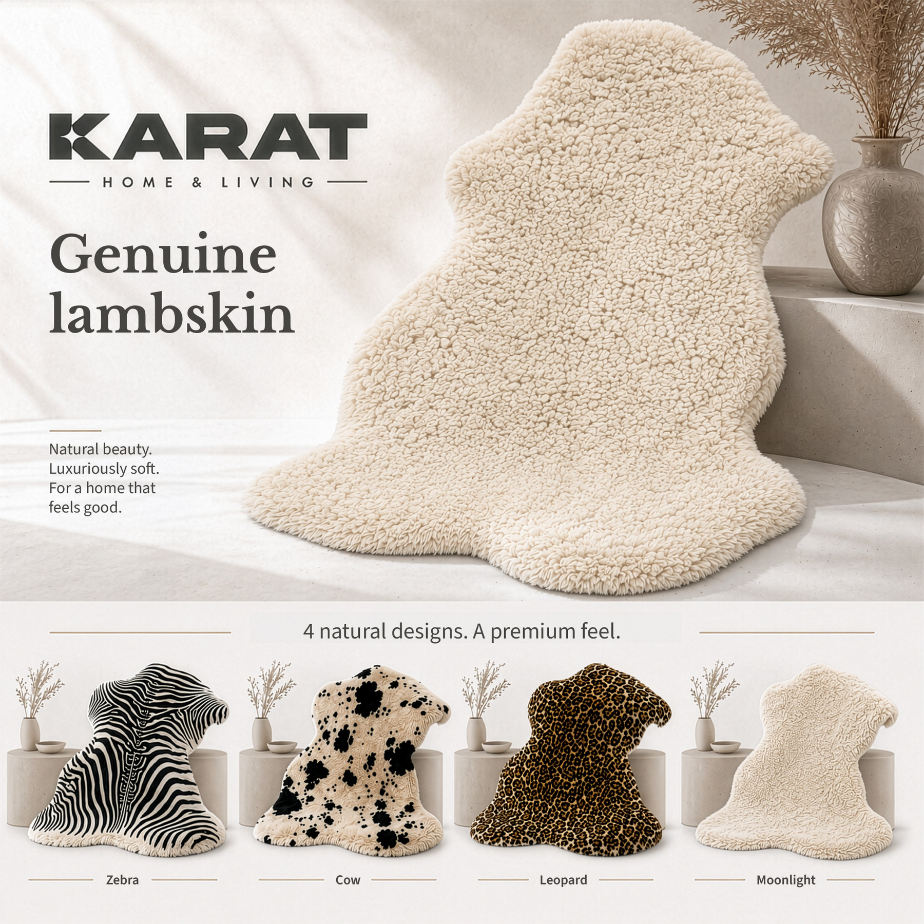 Design lammeskind | Audrey | Ægte lammeskind af 100 % fåreuld | Blødt & Naturligt