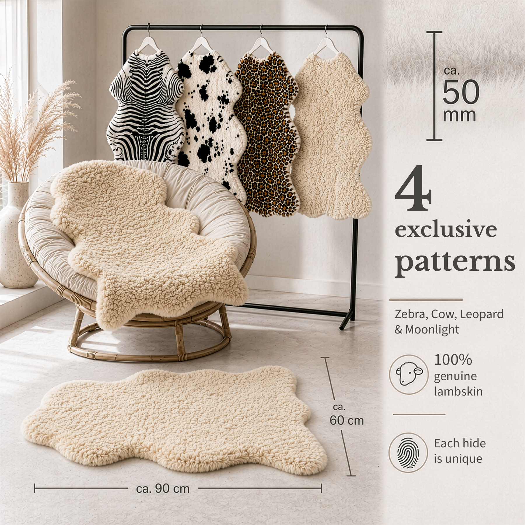 Design lammeskind | Audrey | Ægte lammeskind af 100 % fåreuld | Blødt & Naturligt
