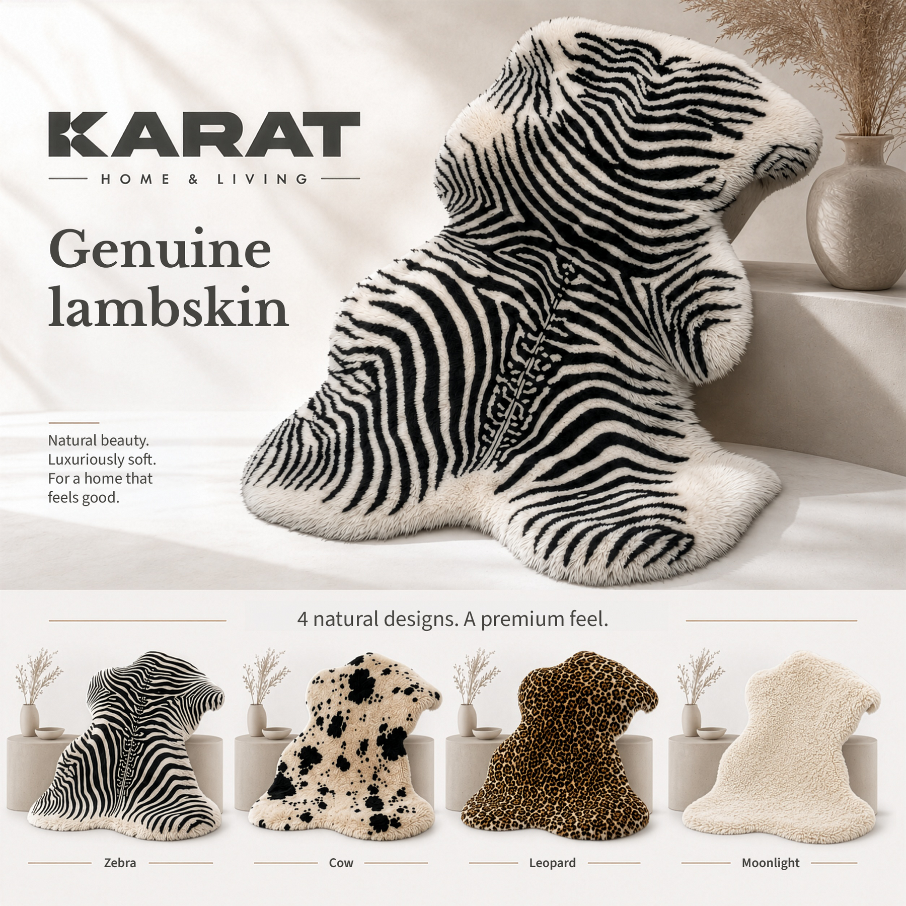 Design lammeskind | Audrey | Ægte lammeskind af 100 % fåreuld | Blødt & Naturligt