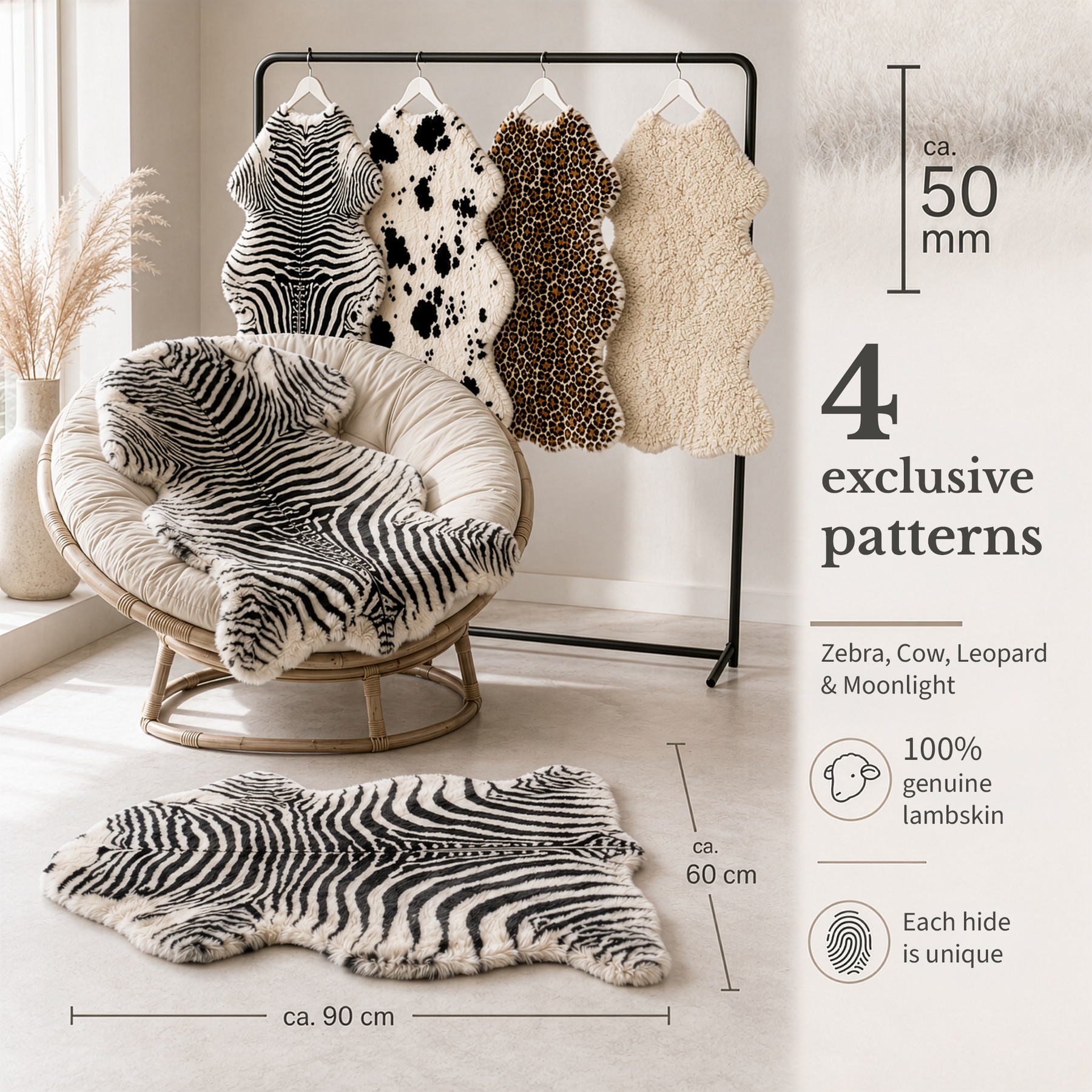 Design lammeskind | Audrey | Ægte lammeskind af 100 % fåreuld | Blødt & Naturligt