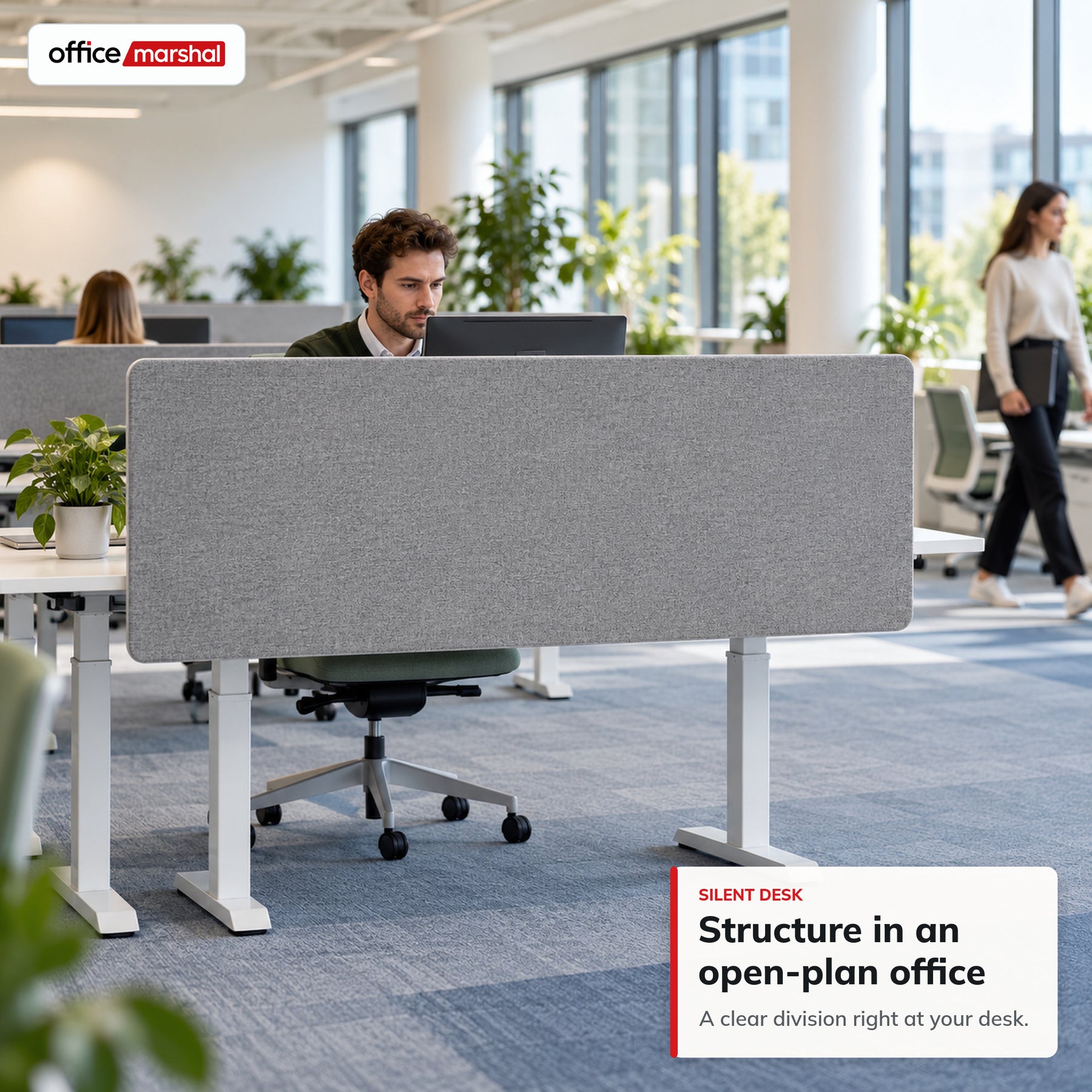 Akustisk bordskærm | Silent Desk | Skrivebordsskillevæg med polyesterbetræk og bordklemmer | 160 × 60 cm | 3 farver