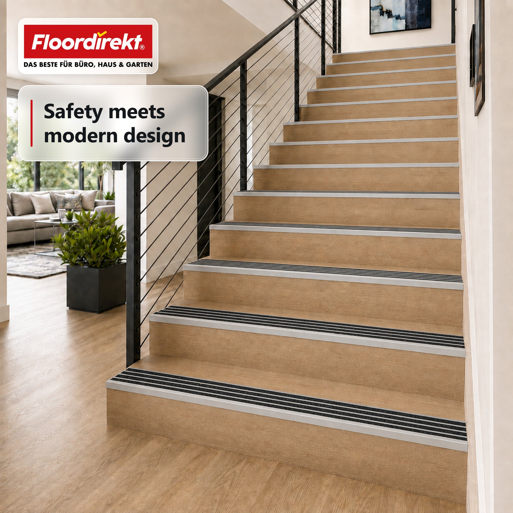 Trappenæseprofil | Solid | Skridsikker aluminiumsprofil med aluminiumoxid-indlæg