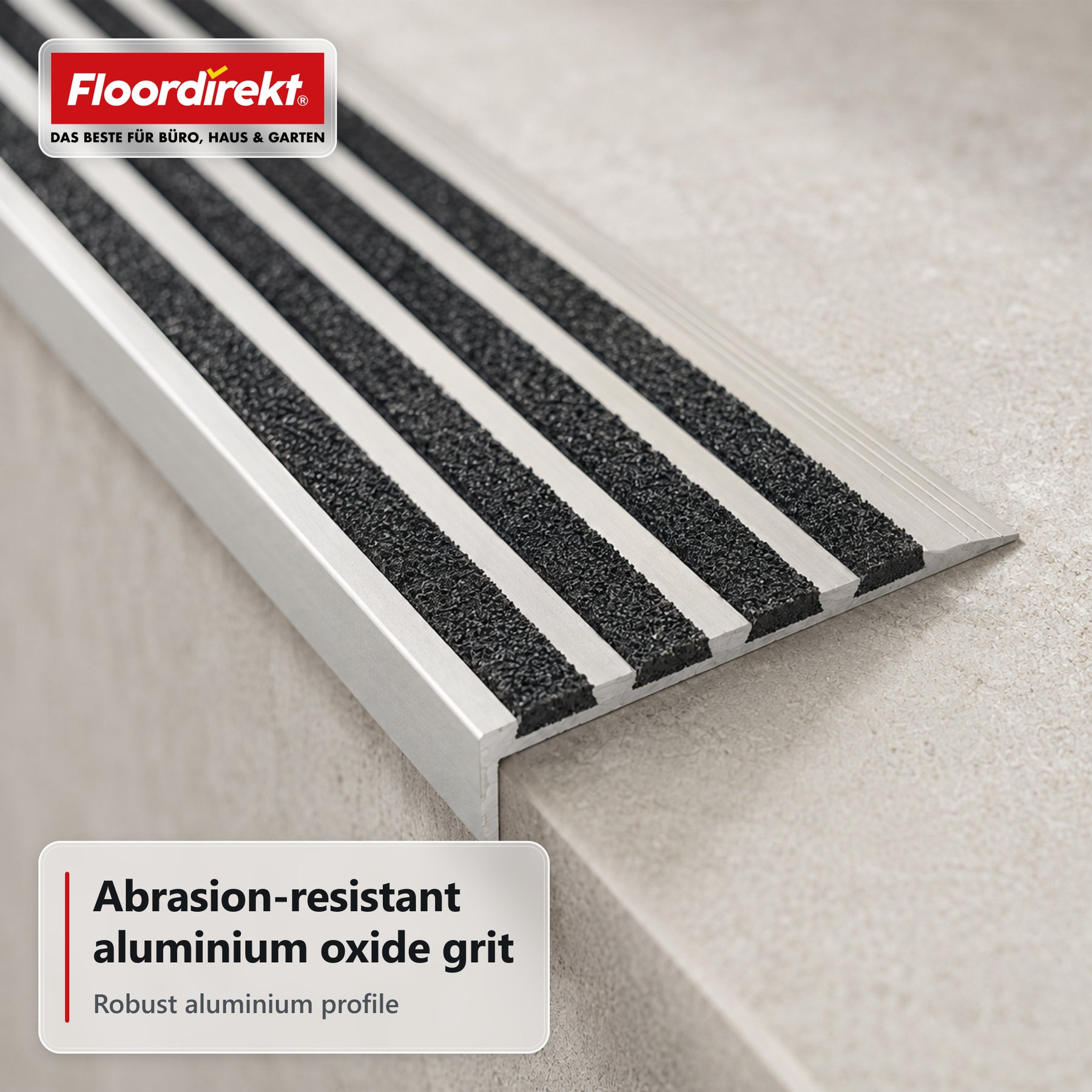 Trappenæseprofil | Solid | Skridsikker aluminiumsprofil med aluminiumoxid-indlæg