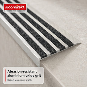 Trappenæseprofil | Solid | Skridsikker aluminiumsprofil med aluminiumoxid-indlæg