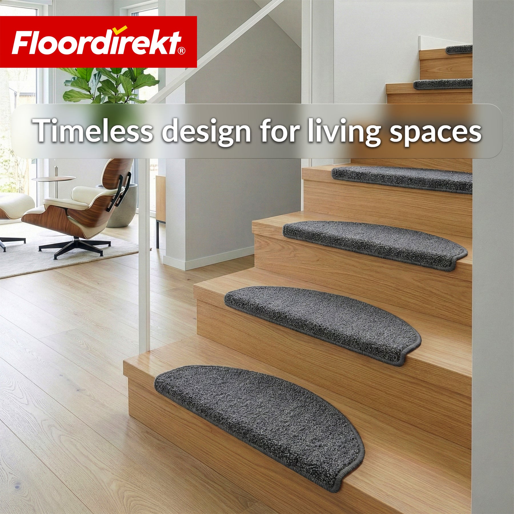 Trappemåtter | Madrid | Halvrund shaggy trappetrinsmåtte, selvklæbende & lyddæmpende