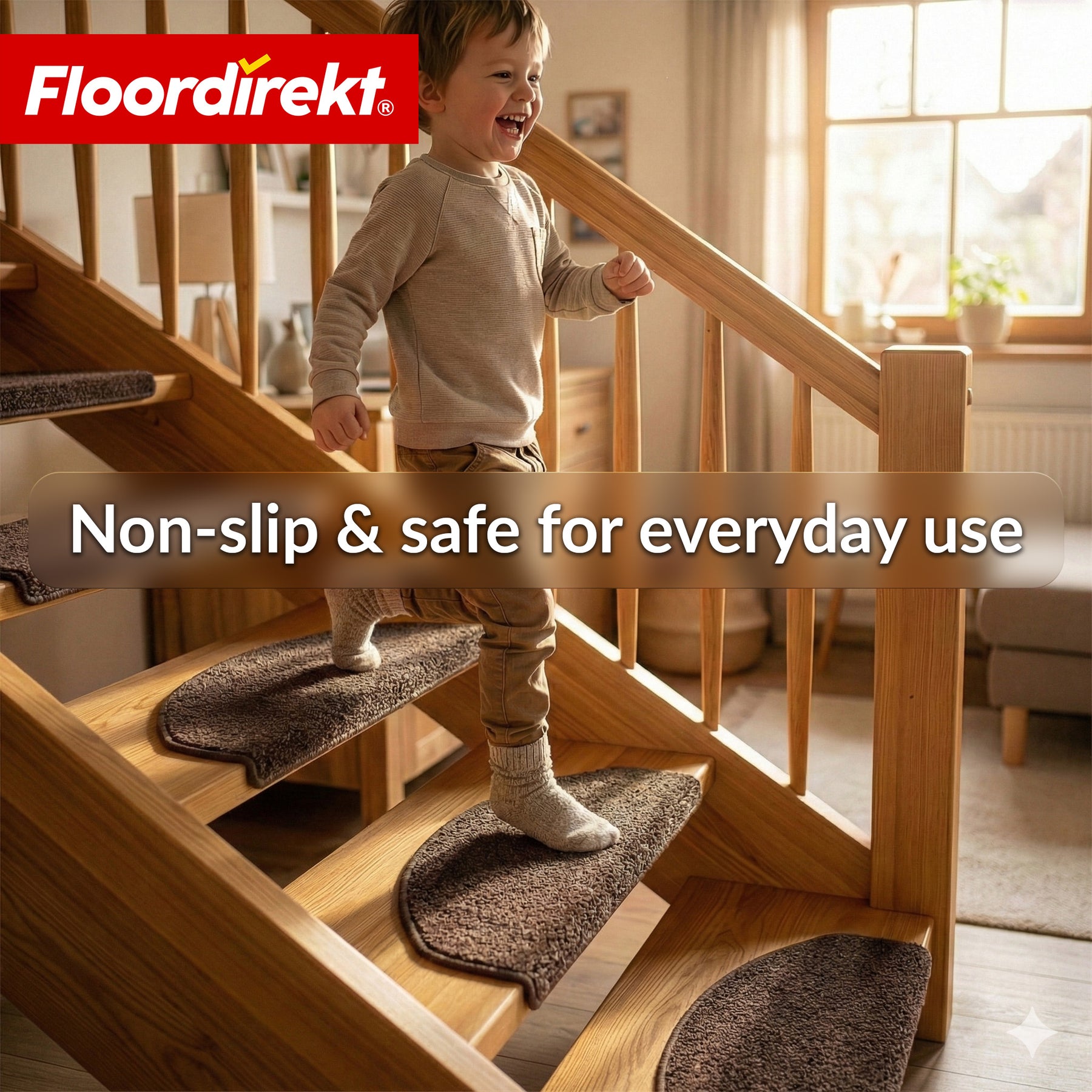 Trappemåtter | Madrid | Halvrund shaggy trappetrinsmåtte, selvklæbende & lyddæmpende