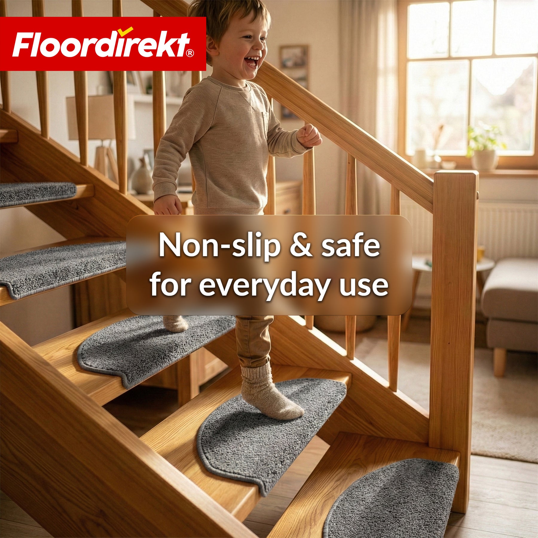 Trappemåtter | Madrid | Halvrund shaggy trappetrinsmåtte, selvklæbende & lyddæmpende