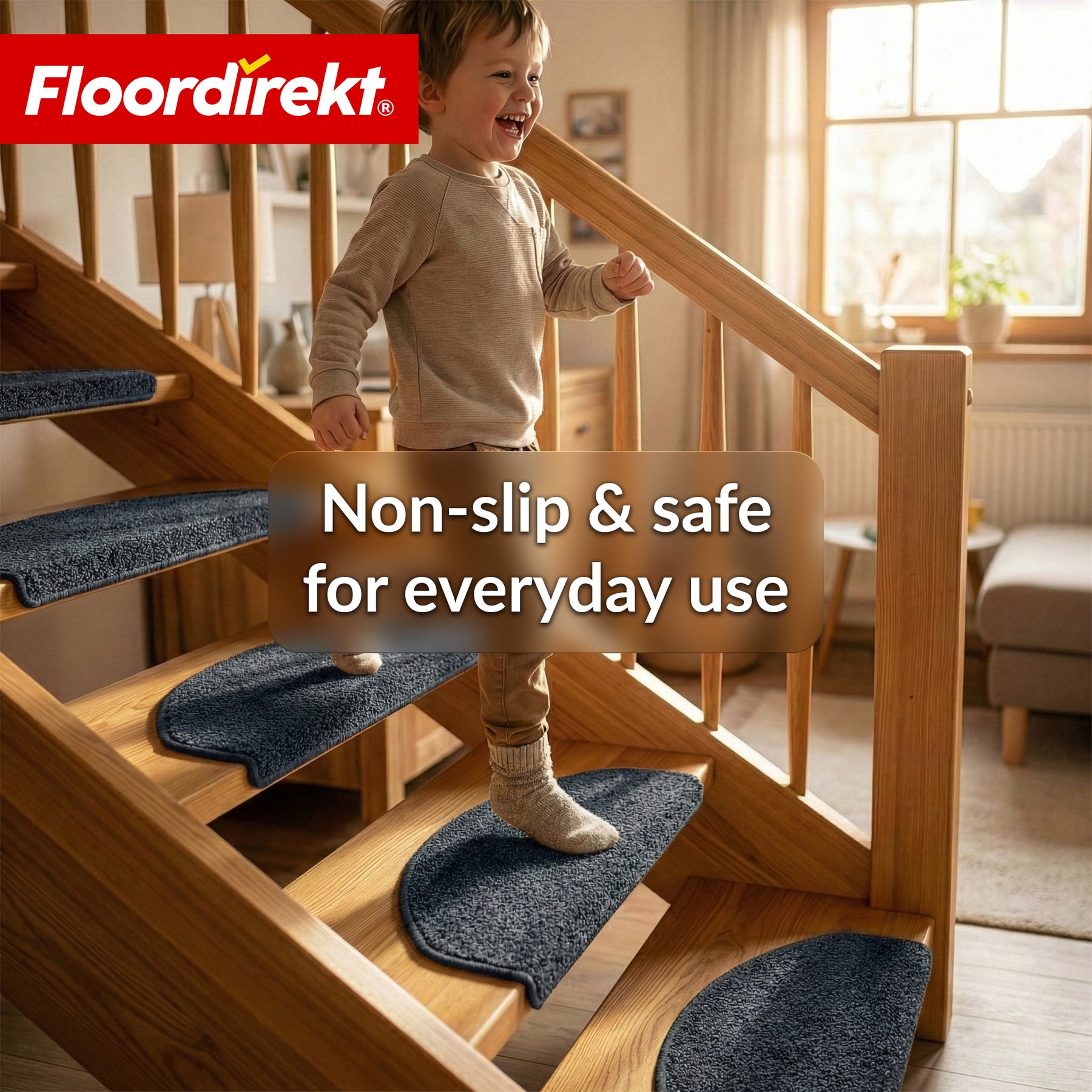 Trappemåtter | Madrid | Halvrund shaggy trappetrinsmåtte, selvklæbende & lyddæmpende