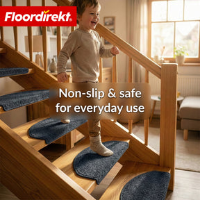 Trappemåtter | Madrid | Halvrund shaggy trappetrinsmåtte, selvklæbende & lyddæmpende