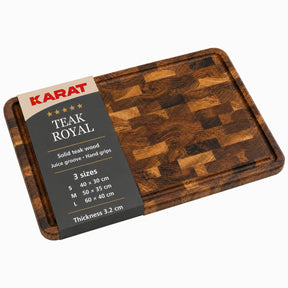 Skærebræt | Teak Royal Endgrain | Massivt teaktræ med saftrille & håndgreb | 3 størrelser