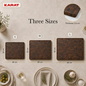 Skærebræt | Teak Royal Endgrain | Massivt teaktræ med saftrille & håndgreb | 3 størrelser
