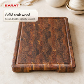 Skærebræt | Teak Royal Endgrain | Massivt teaktræ med saftrille & håndgreb | 3 størrelser