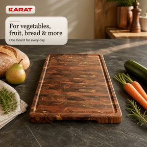 Skærebræt | Teak Royal Endgrain | Massivt teaktræ med saftrille & håndgreb | 3 størrelser
