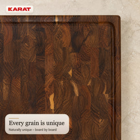 Skærebræt | Teak Royal Endgrain | Massivt teaktræ med saftrille & håndgreb | 3 størrelser