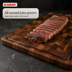 Skærebræt | Teak Royal Endgrain | Massivt teaktræ med saftrille & håndgreb | 3 størrelser