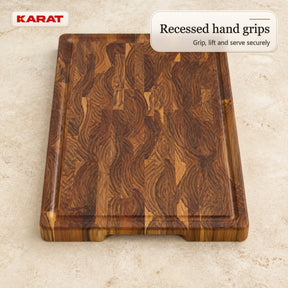Skærebræt | Teak Royal Endgrain | Massivt teaktræ med saftrille & håndgreb | 3 størrelser