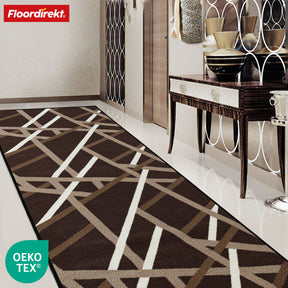 Løber Printed | I antracit & brun | Moderne tæppeløber med stribet design & skridsikker gelbagside | Slidstærk & nem at vedligeholde