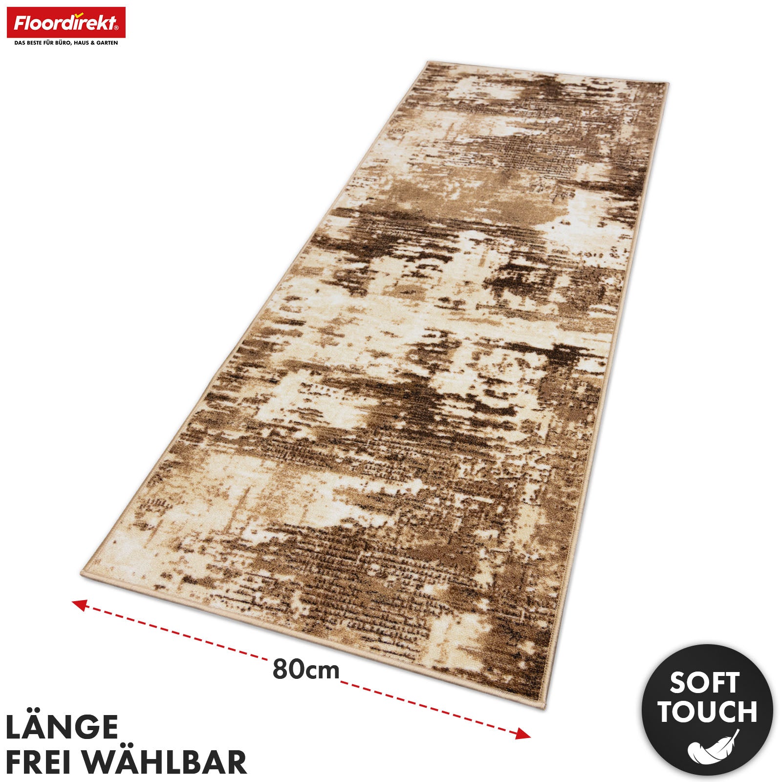 Tæppeløber | Ravena | Moderne løber i antracit & brun | Abstrakt design med skridsikker gummibagside | Slidstærk & let at vedligeholde