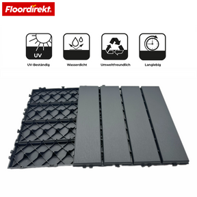 Terrassefliser | Elyse | Grå | 30x30 cm klikfliser i polypropylen | Vejrbestandige, nemme at rengøre & lette at lægge