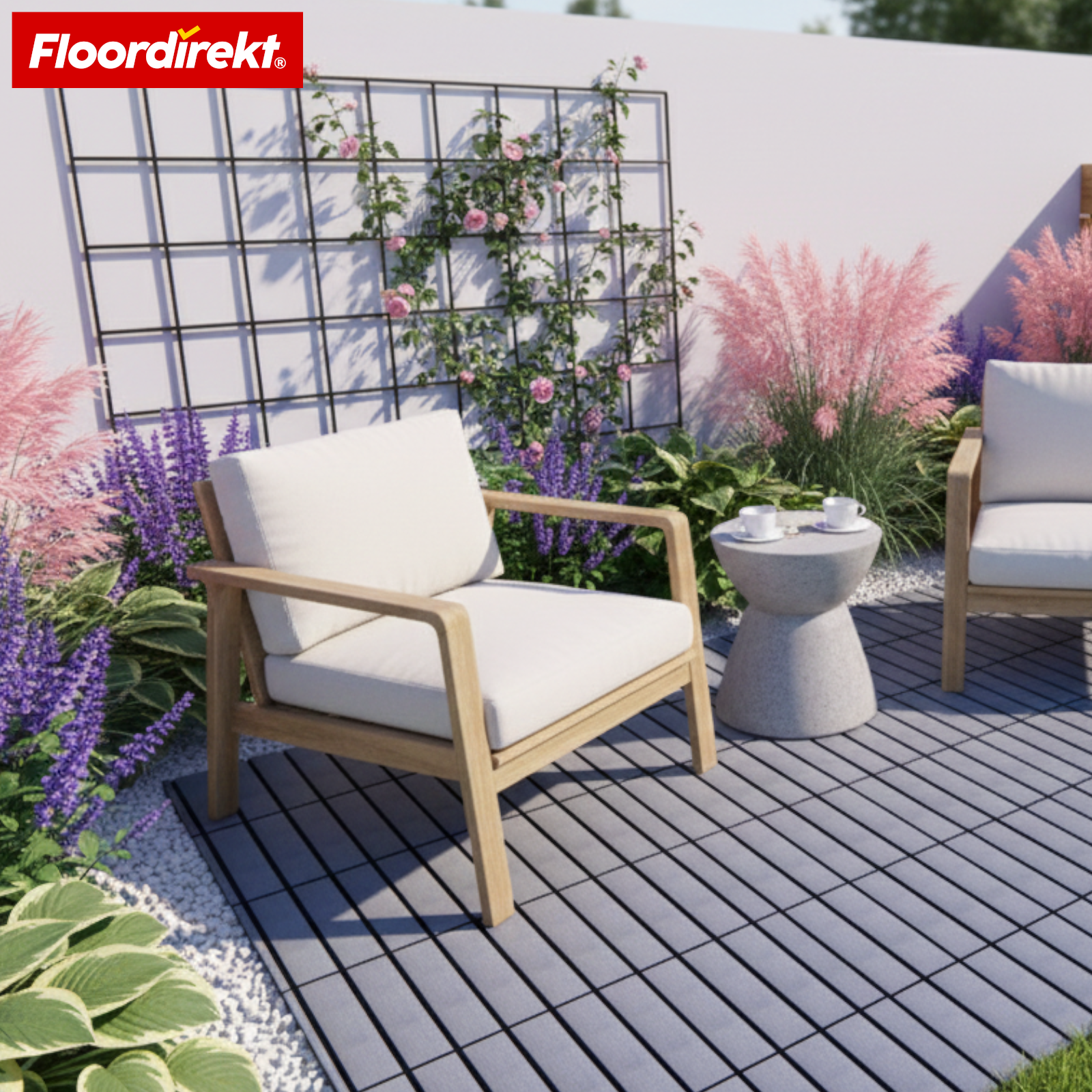 Terrassefliser | Elyse | Grå | 30x30 cm klikfliser i polypropylen | Vejrbestandige, nemme at rengøre & lette at lægge