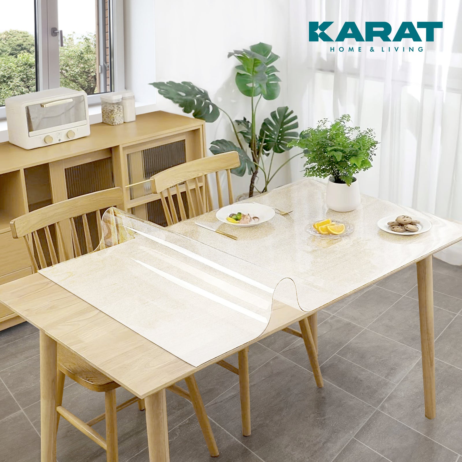 Gennemsigtig, mat bordfolie med lige snit | Crystal | Mat beskyttelsesfolie til borde | Skræddersyet tilskæring