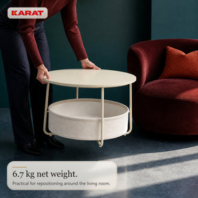 Sidebord | Tore | Rundt stuebord med åben opbevaring i træ & stål | Ø 75 cm