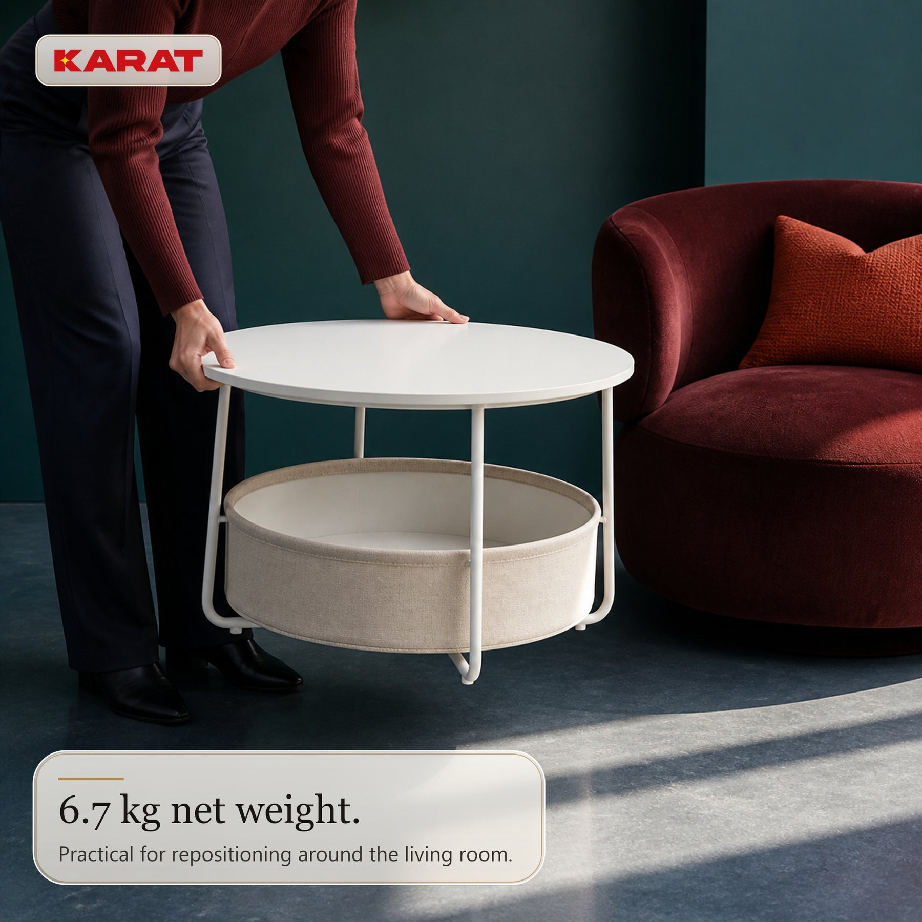 Sidebord | Tore | Rundt stuebord med åben opbevaring i træ & stål | Ø 75 cm