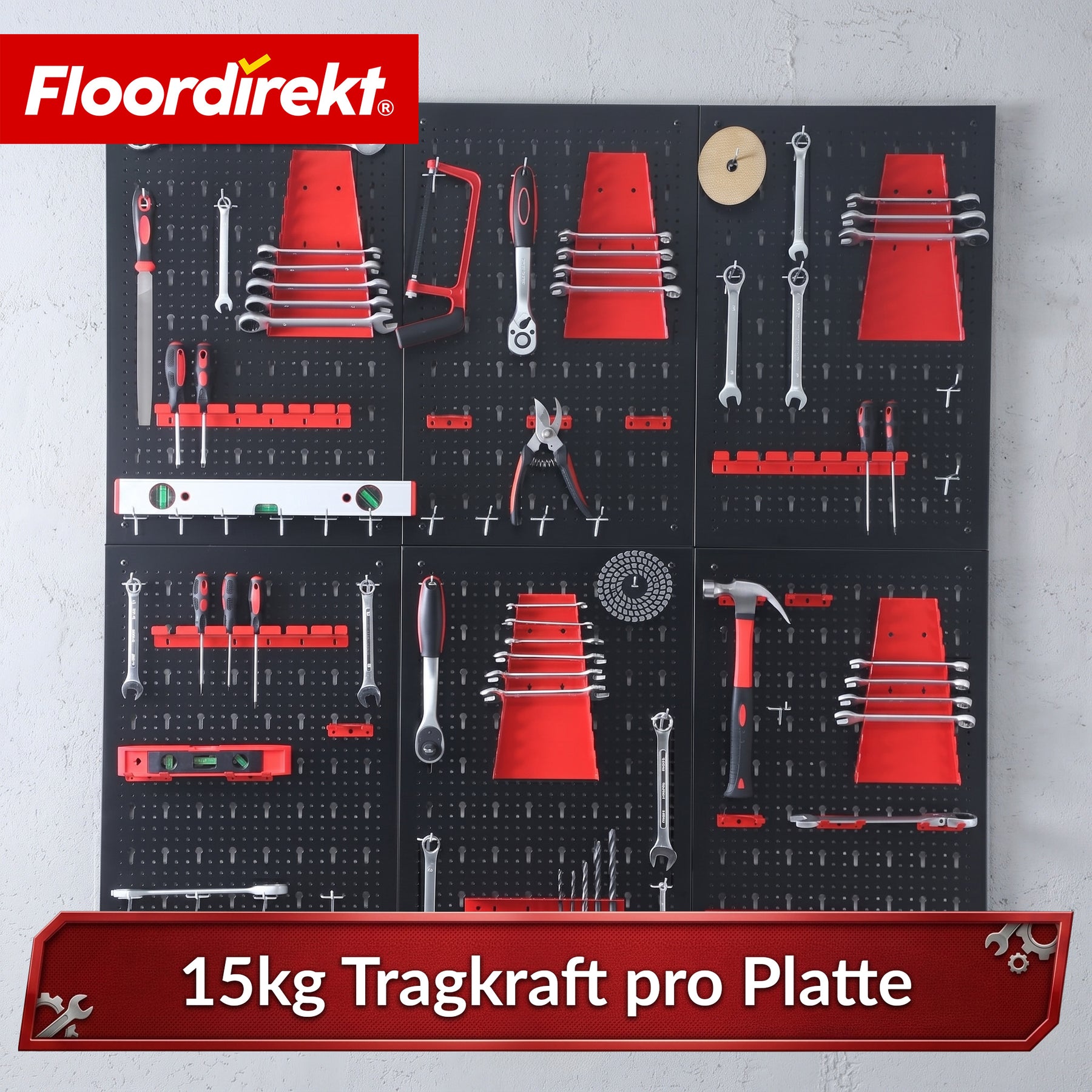 Værktøjsvæg | Parker | Hulplade sæt i metal med tilbehør | Værktøjsholder til værksted & garage