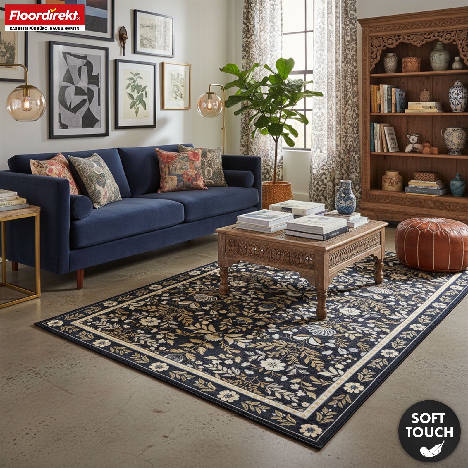 Boligtæppe | Aristo | Elegant tæppe med klassisk blomstermønster | Skridsikkert, holdbart & nemt at vedligeholde | Fås i flere størrelser