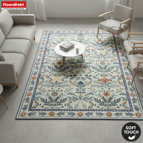 Boligtæppe | Cascada | Elegant tæppe med blomstermønster i harmoniske farver | Skridsikkert, slidstærkt & nemt at vedligeholde | Fås i flere størrelser