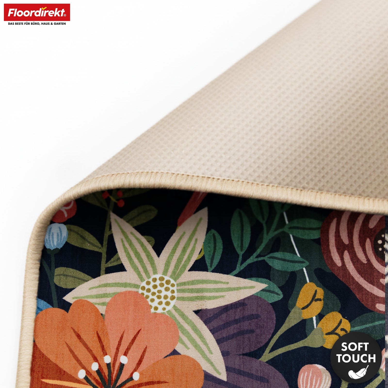 Boligtæppe | Tropica | Moderne tæppe med tropisk blomstermønster | Skridsikkert, slidstærkt & nemt at vedligeholde | Fås i flere størrelser