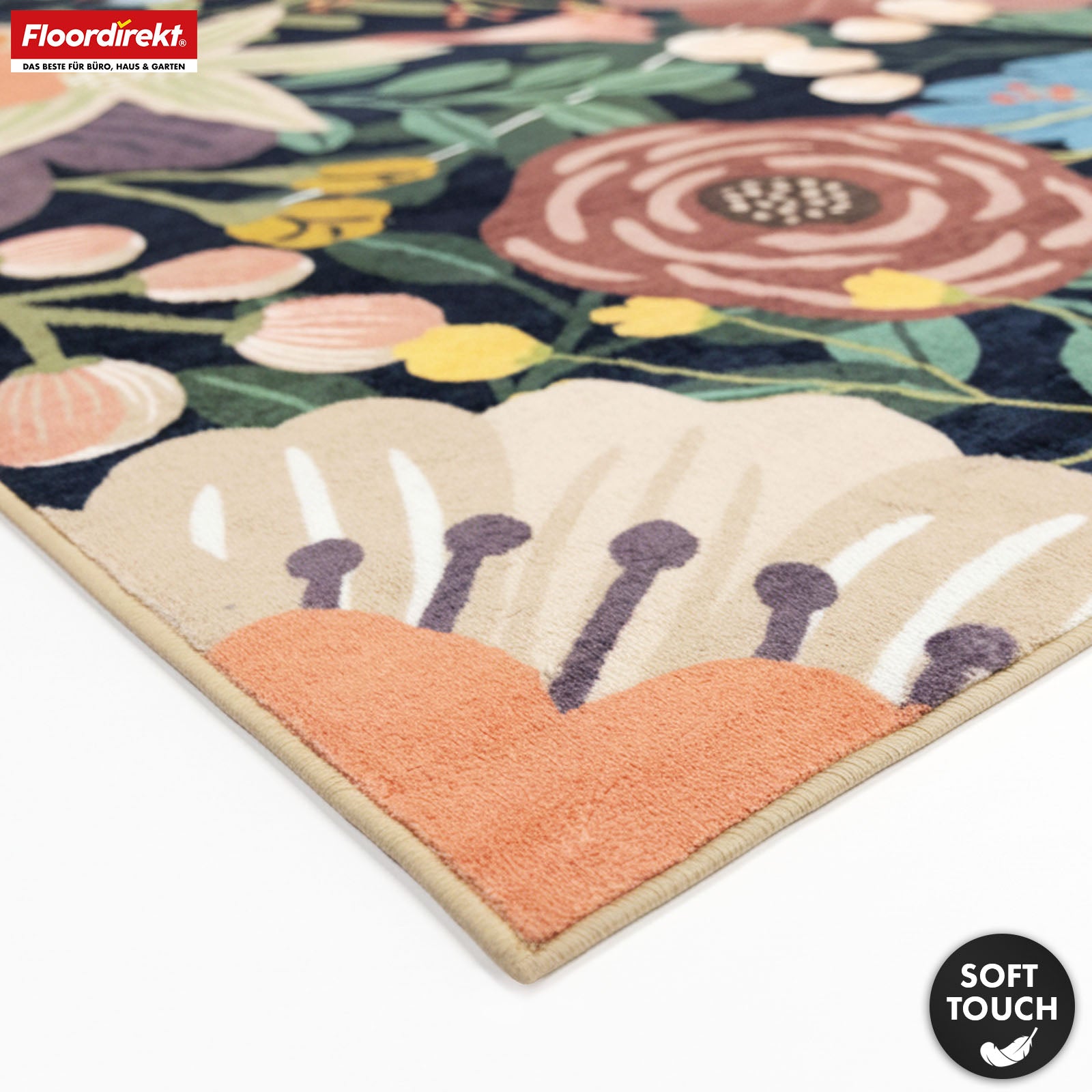 Boligtæppe | Tropica | Moderne tæppe med tropisk blomstermønster | Skridsikkert, slidstærkt & nemt at vedligeholde | Fås i flere størrelser
