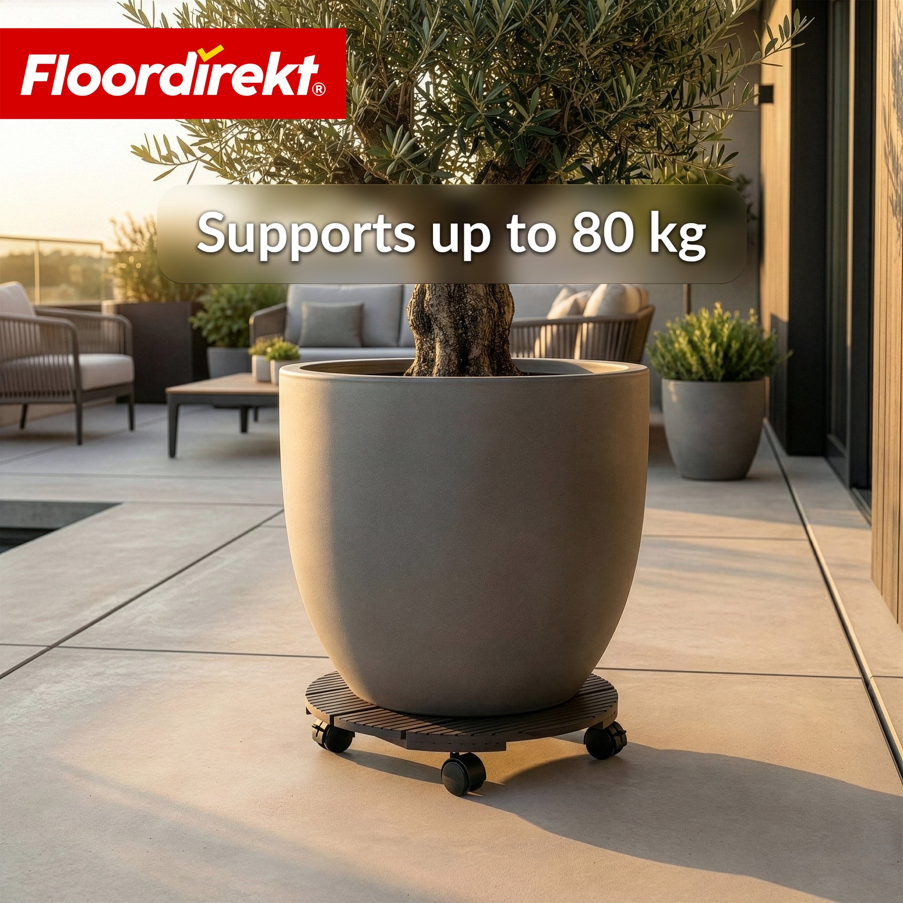 WPC-plantevogn | Countess | Rulleunderlag Ø 30 cm | 4 drejehjul 360° & bremse | belastbar op til 80 kg