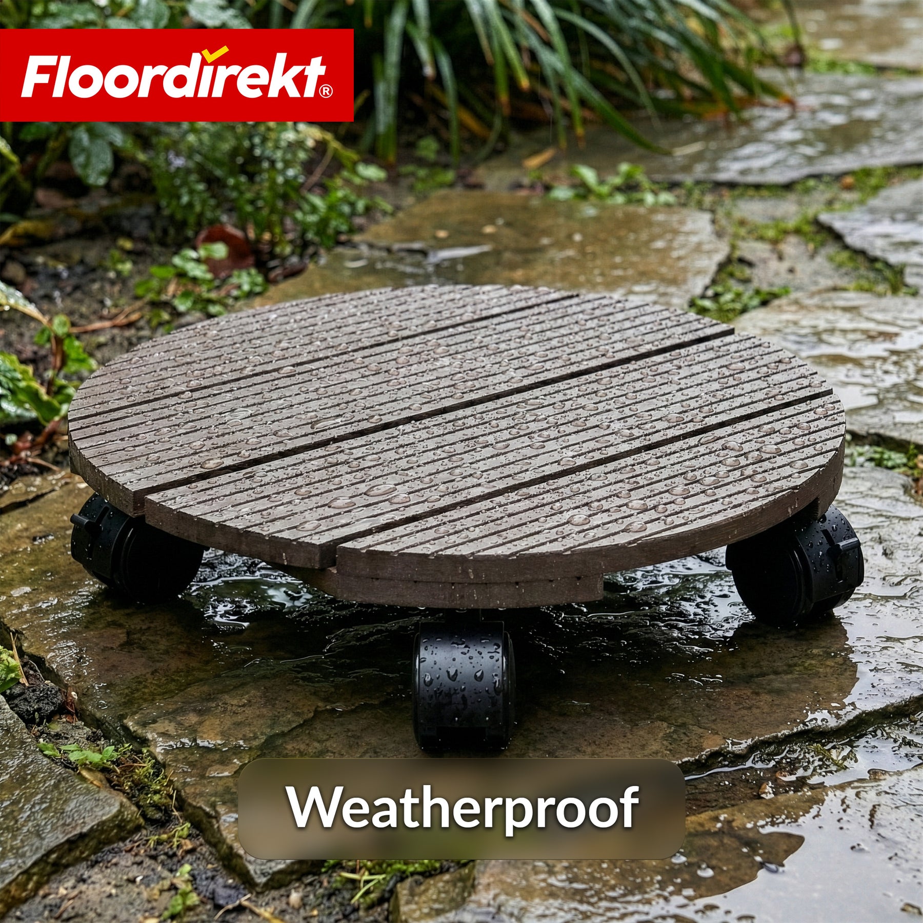 WPC-plantevogn | Countess | Rulleunderlag Ø 30 cm | 4 drejehjul 360° & bremse | belastbar op til 80 kg