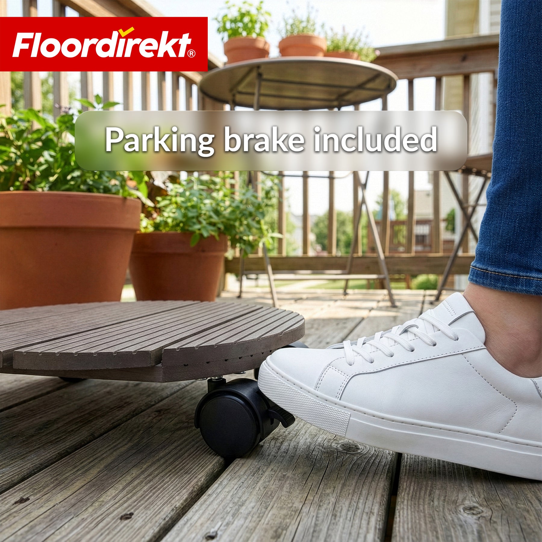 WPC-plantevogn | Countess | Rulleunderlag Ø 30 cm | 4 drejehjul 360° & bremse | belastbar op til 80 kg