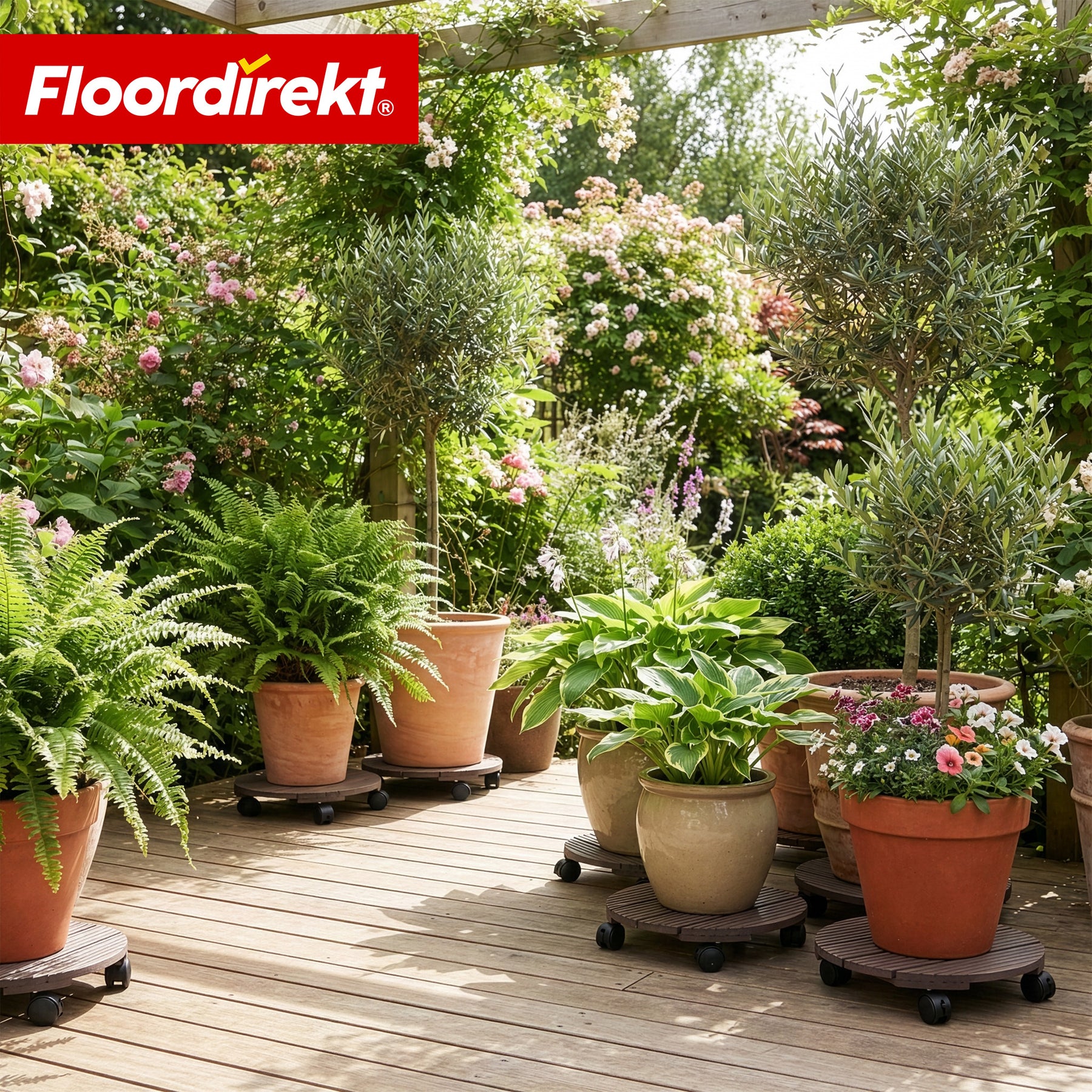 WPC-plantevogn | Countess | Rulleunderlag Ø 30 cm | 4 drejehjul 360° & bremse | belastbar op til 80 kg