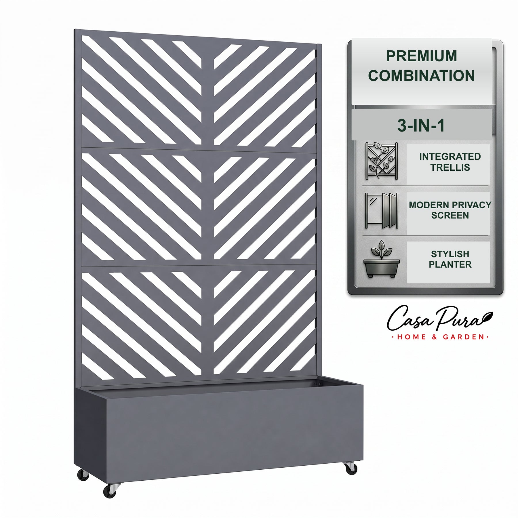 Plantekasse med espalier | Floris | Mobil afskærmning i galvaniseret stål | 119,5 × 40,6 × 185,5 cm
