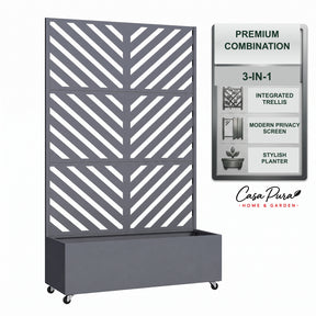 Plantekasse med espalier | Floris | Mobil afskærmning i galvaniseret stål | 119,5 × 40,6 × 185,5 cm